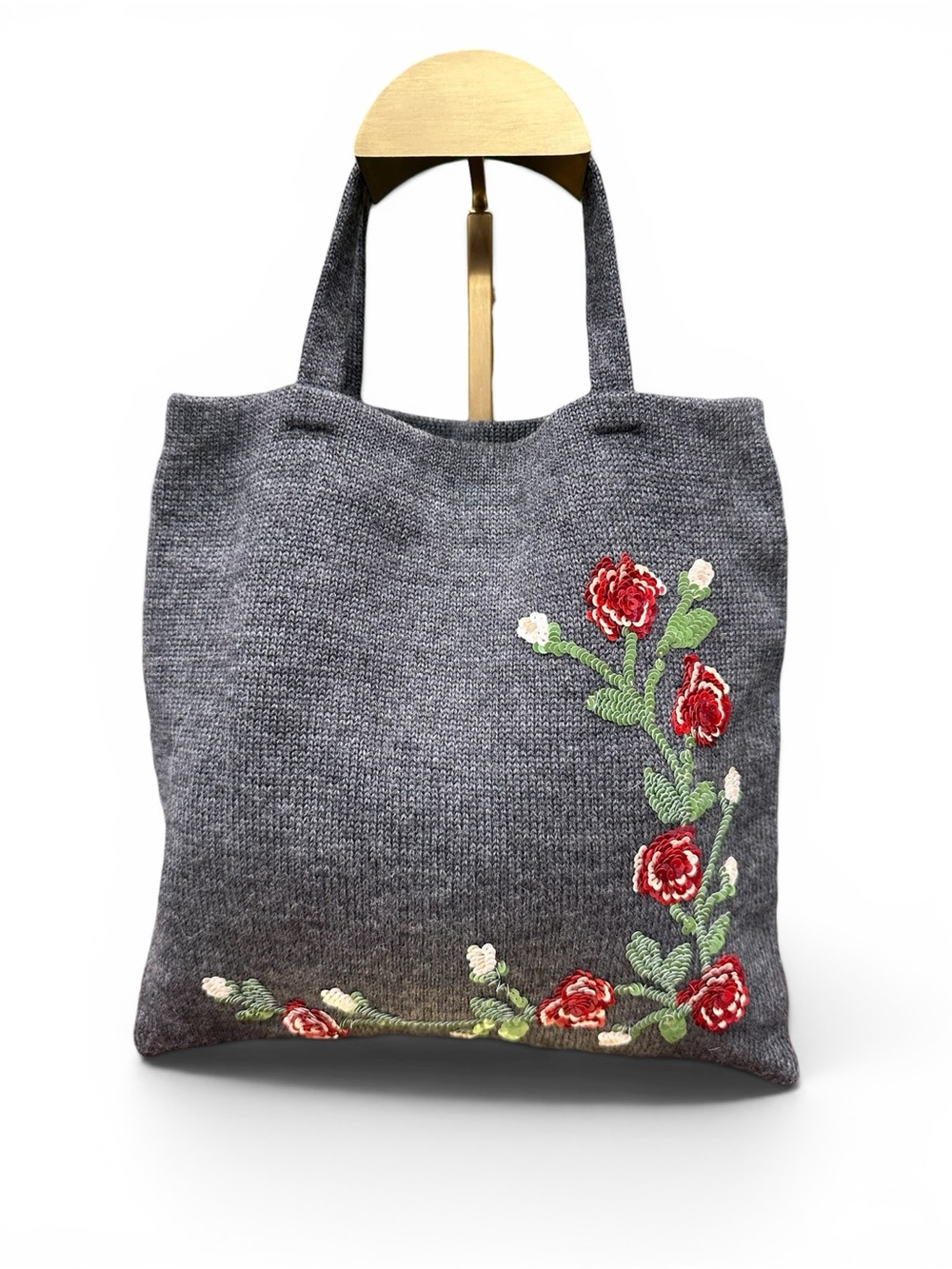 Dolce & Gabbana Gray Knit Sequin Floral Tote Bag Made in Italy